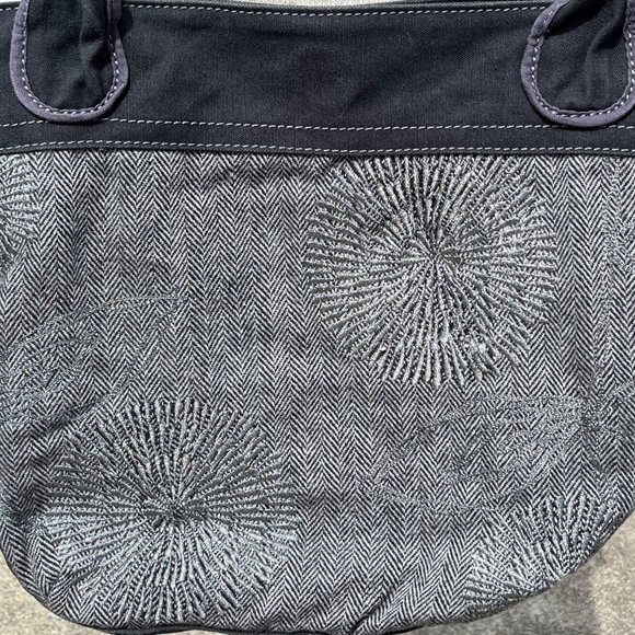 Fossil Shoulder Tote Fabric Herringbone Embroidered Gray Key Per - Picture 4 of 6